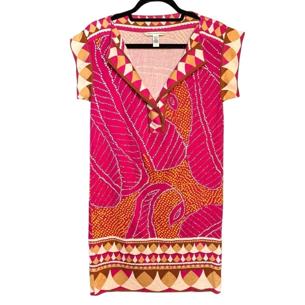 Diane Von Furstenberg 100% Silk‎ Shift Dress | Size 4 | Pink Tribal Geometric